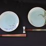 Tea and coffee accessories - Hand painted Japanese celadon plate with lily of the valley motif - YUKO KIKUCHI