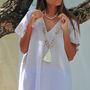 Bijoux - Collier long avec perles en bois et pompon - MON ANGE LOUISE