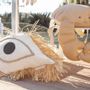 Cushions - White Greek eye cushion with raffia fringes - MX HOME