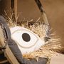 Cushions - White Greek eye cushion with raffia fringes - MX HOME