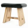 Stools - The Suar Stool with Leather - Natural Black - BAZAR BIZAR LIVING