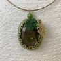 Jewelry - Green jasper pendant, beaded - ANNA KRONIQ