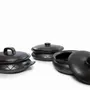 Platter and bowls - The Burned Oval Pot With Pattern and side handles - Black - BAZAR BIZAR LIVING