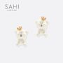 Gifts - SAHI GOLD ENAMELED CAMELLIA BEAR DROP EARRINGS - SAHI LONDON