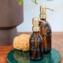Soaps - Hand soap bamboo amber glass brass pump 500ml 'May all your troubles be bubbles' - WELLMARK
