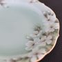 Tea and coffee accessories - Hand painted Japanese celadon round wave shaped small plate with white rose motif - YUKO KIKUCHI