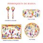 Assiettes de réception - Vaisselle mélamine collection Perroquets de Bahia - LES JARDINS DE LA COMTESSE