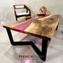 Design objects - Walnut coffee table with pink petals - FRENCH EPOXY