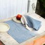 Linge de table textile - Napperon et serviette en lin beige et bleu - ATELIER 99