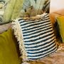 Fabric cushions - SQUARE BROWN AND BLACK STRIPED SISAL CUSHION D 60X60 CM - BALINAISA