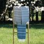 Bath towels - ORGANIC COTTON FOUTA - HAMMAM Collection - Color WHITE & OCEAN - KARAWAN AUTHENTIC
