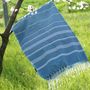 Bath towels - ORGANIC COTTON FOUTA - HAMMAM Collection - Color WHITE & OCEAN - KARAWAN AUTHENTIC