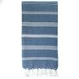 Bath towels - ORGANIC COTTON FOUTA - HAMMAM Collection - Color WHITE & OCEAN - KARAWAN AUTHENTIC