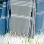 Bath towels - ORGANIC COTTON FOUTA - HAMMAM Collection - Color WHITE & OCEAN - KARAWAN AUTHENTIC