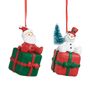 Ornements - + CLAY SANTA/SNOWMAN ON GIFT BOX ORN ASS/2 RD 9CM - GOODWILL M&G