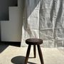 Stools - Small brown solid wood stool with circular seat - OFFICE OBJETS