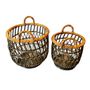 Caskets and boxes - Set of 2 round baskets in rattan and abaca BRHLB BLACK - BALINAISA