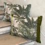 Fabric cushions - COCHIN Ananbo multicolor printed linen cushion cover 40x55 cm Celadon - EN FIL D'INDIENNE...