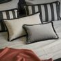 Cushions - Couple Striped Happy Pillow White and Carbon With Piping and Fringes - LO DECOR