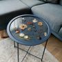 Floral decoration - Blue resin coffee metal table with natural flowers - SI DECO