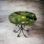 Décorations florales - Table à manger en résine verte avec fleurs naturelles, pied fait main - SI DECO