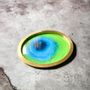 Trays - Resin serving tray, blue and green in metal base - SI DECO