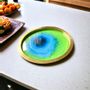 Trays - Resin serving tray, blue and green in metal base - SI DECO
