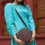 Bags and totes - CARVED WOOD AND LEATHER ROUND SLING BAG. - THECRAFTROOT