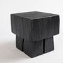 Decorative objects - Stool, Side Table, Handmade, Chainsaw Carved, Burnt Wood, Black - LOGNITURE