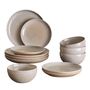 Everyday plates - Taupe Dinnerware Set, Grey, Stoneware Set of 4x3 Items - BLOOMINGVILLE