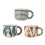 Mugs - Carim Cup, Green, Stoneware Set of 3 - BLOOMINGVILLE