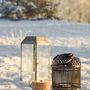 Outdoor table lamps - Tilla Lantern w/Glass, Black, Bamboo  - BLOOMINGVILLE