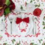 Table linen - Embroidered Placemats Red Christmas Bows - ROSEBERRY HOME