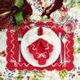 Table linen - Embroidered Napkins White Christmas Bows - 4 pieces - ROSEBERRY HOME