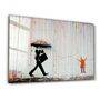 Autres décorations murales - Banksy Umbrella Man Rainbow Rain Girl Décoration murale en verre  110CMx70CM - ARTDESIGNA