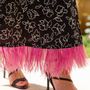 Apparel - BLACK ELORA SILK DRESS WITH PINK FEATHERS - HYA CONCEPT STORE