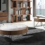 Coffee tables - Round coffee table in porcelain marble, walnut and black steel - ANGEL CERDÁ