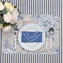Table linen - Placemats both sided Blossom Blue & Stripes - 6 pieces - ROSEBERRY HOME