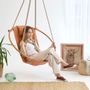 Outdoor decorative accessories - Teak Frame Canvas Hanging Chair - Bresse Rast Blue - MERN LIVING