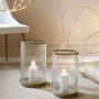 Candlesticks and candle holders - OSCAR tealight holder in ribbed glass and gold metal - Large model - ø 24.5 x 38.5 cm - BLANC D'IVOIRE