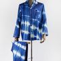 Homewear - Unique Botanical Blue Men's Tie Dye Silk Pajama Set - THE ZHAI｜CHINESE CRAFTS CREATION