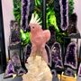 Unique pieces - Cockatoo sculpted in stone (pink quartz and dolomite). Unique piece. - LAVENTURINE GALLERY