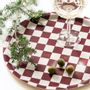 Trays - CHECKER burgundy/cream round serving tray, 31 cm. - BLU KAT