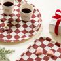 Trays - CHECKER burgundy/cream round serving tray, 31 cm. - BLU KAT