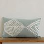 Fabric cushions - Oceanic Elegance: Artisan Fish-Printed Lumbar Pillow - NAKI+SSAM