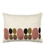 Fabric cushions - GALETS polycotton cushion cover embroidered pink and curry - BLANC D'IVOIRE