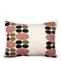 Fabric cushions - GALETS polycotton cushion cover embroidered pink and curry - BLANC D'IVOIRE