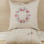 Fabric cushions - Beige Linen Cushion Cover with Checks and Floral Pattern - NINÉH