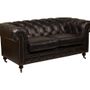 Sofas - Chesterfield Black 2-Seater Sofa in Leather - Classic and Elegant Style - JP2B DECORATION