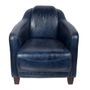 Fauteuils - Fauteuil Gentleman Bleu en Cuir Vintage - Design Élégant et Compact - JP2B DECORATION